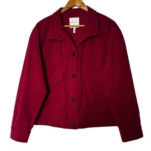 Avec‎ Les Filles Corduroy Jacket Size L Button Front Burgundy Cranberry Cropped